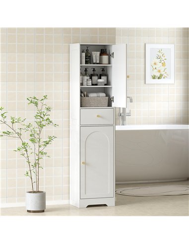 HOMCOM Tall Bathroom Cabinet with Arched Doors - White