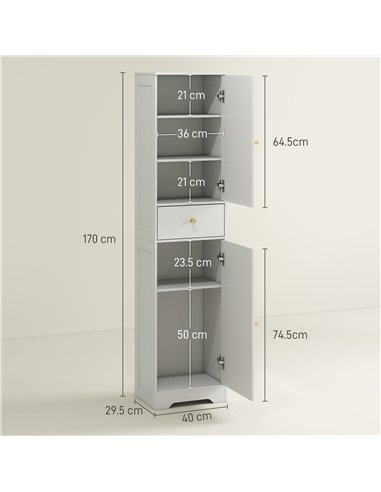 HOMCOM Tall Bathroom Cabinet with Arched Doors - White
