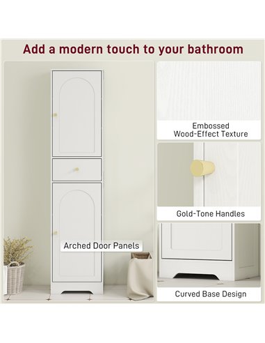 HOMCOM Tall Bathroom Cabinet with Arched Doors - White