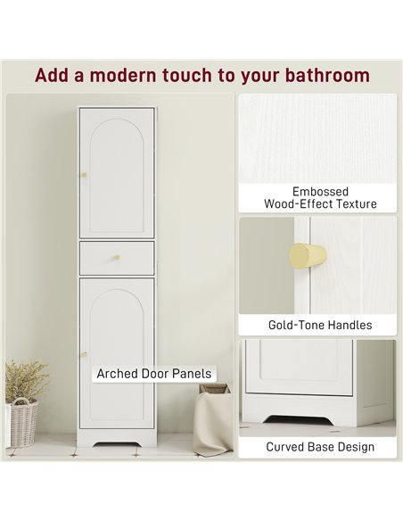 HOMCOM Tall Bathroom Cabinet with Arched Doors - White - pic 167613 | FastDaddyshop