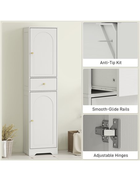 HOMCOM Tall Bathroom Cabinet with Arched Doors - White - pic 167614 | FastDaddyshop