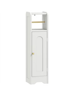 HOMCOM Small Bathroom Storage Cabinet with Toilet Roll Holder - White