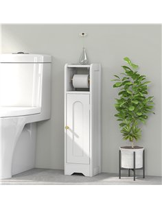 HOMCOM Small Bathroom Storage Cabinet with Toilet Roll Holder - White 2