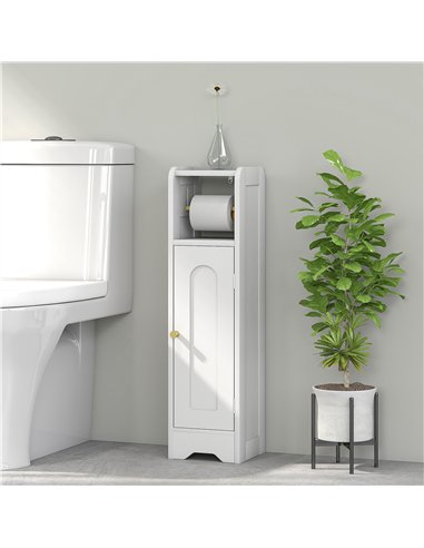 HOMCOM Small Bathroom Storage Cabinet with Toilet Roll Holder - White