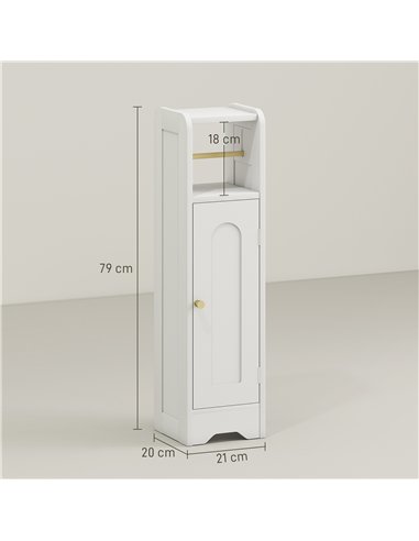 HOMCOM Small Bathroom Storage Cabinet with Toilet Roll Holder - White