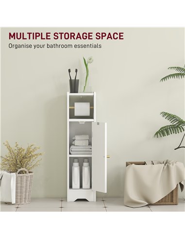 HOMCOM Small Bathroom Storage Cabinet with Toilet Roll Holder - White