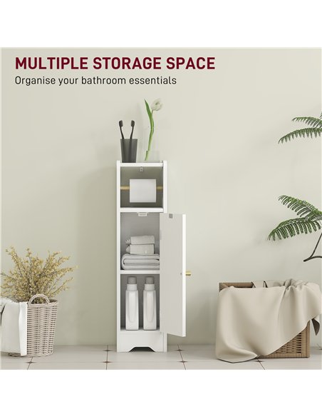 HOMCOM Small Bathroom Storage Cabinet with Toilet Roll Holder - White - pic 167620 | FastDaddyshop
