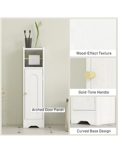 HOMCOM Small Bathroom Storage Cabinet with Toilet Roll Holder - White