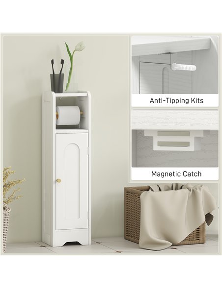 HOMCOM Small Bathroom Storage Cabinet with Toilet Roll Holder - White - pic 167624 | FastDaddyshop