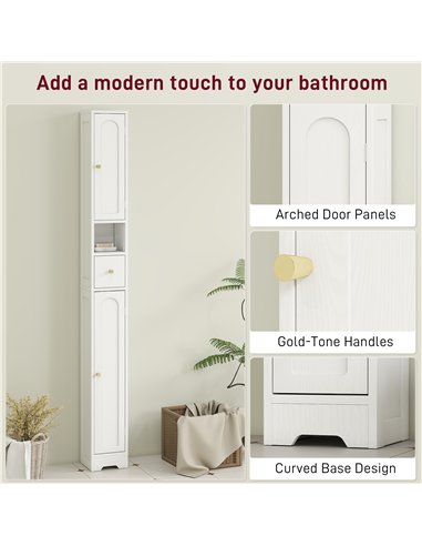 HOMCOM 185 cm Tall Bathroom Cabinet with Arched Doors - White