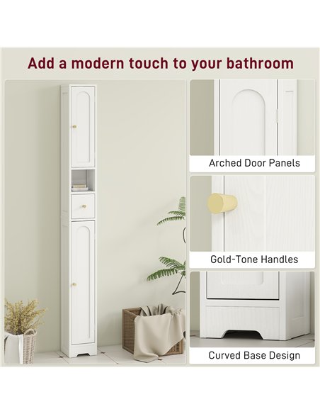HOMCOM 185 cm Tall Bathroom Cabinet with Arched Doors - White - pic 167631 | FastDaddyshop