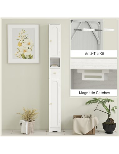 HOMCOM 185 cm Tall Bathroom Cabinet with Arched Doors - White