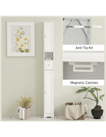 HOMCOM 185 cm Tall Bathroom Cabinet with Arched Doors - White - pic 167632 | FastDaddyshop