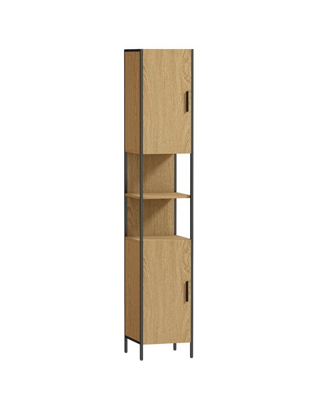 HOMCOM Tall Bathroom Cabinet with 2 Doors, Open Compartments and Adjustable Shelves - Natural Wood Finish - pic 167635 | FastDaddyshop
