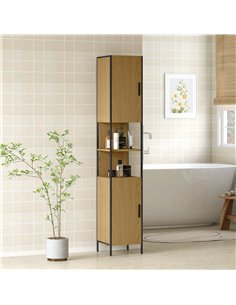 HOMCOM Tall Bathroom Cabinet with 2 Doors, Open Compartments and Adjustable Shelves - Natural Wood Finish 2