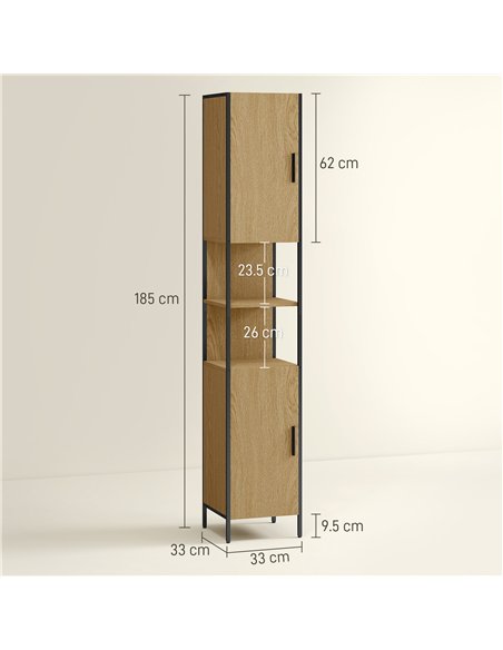 HOMCOM Tall Bathroom Cabinet with 2 Doors, Open Compartments and Adjustable Shelves - Natural Wood Finish - pic 167637 | FastDaddyshop