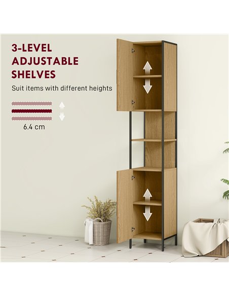 HOMCOM Tall Bathroom Cabinet with 2 Doors, Open Compartments and Adjustable Shelves - Natural Wood Finish - pic 167639 | FastDaddyshop