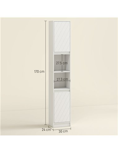 HOMCOM Narrow Bathroom Cabinet, Slim Bathroom Storage Unit with Open Compartment, Freestanding Storage Cupboard with Adjustable 