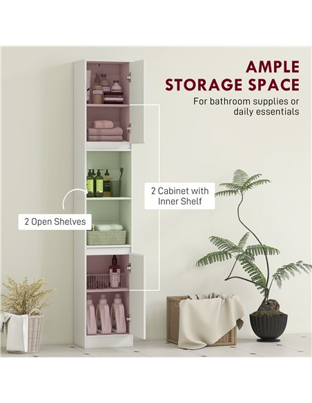 HOMCOM Narrow Bathroom Cabinet, Slim Bathroom Storage Unit with Open Compartment, Freestanding Storage Cupboard with Adjustable  - pic 167647 | FastDaddyshop