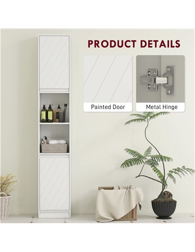 HOMCOM Narrow Bathroom Cabinet, Slim Bathroom Storage Unit with Open Compartment, Freestanding Storage Cupboard with Adjustable 