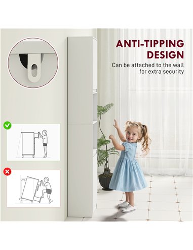 HOMCOM Narrow Bathroom Cabinet, Slim Bathroom Storage Unit with Open Compartment, Freestanding Storage Cupboard with Adjustable 