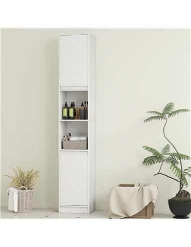 HOMCOM Narrow Bathroom Cabinet, Slim Bathroom Storage Unit with Open Compartment, Freestanding Storage Cupboard with Adjustable 