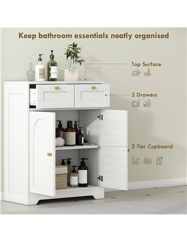 HOMCOM Bathroom Floor Cabinet with 2 Drawers - White