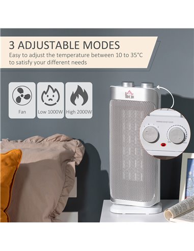 Homcom Oscillating Ceramic Heater with Adjustable Modes 1000W / 2000W