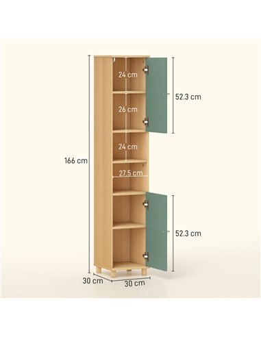 HOMCOM Bathroom Cabinet with Adjustable Shelves and Open Shelves - Green