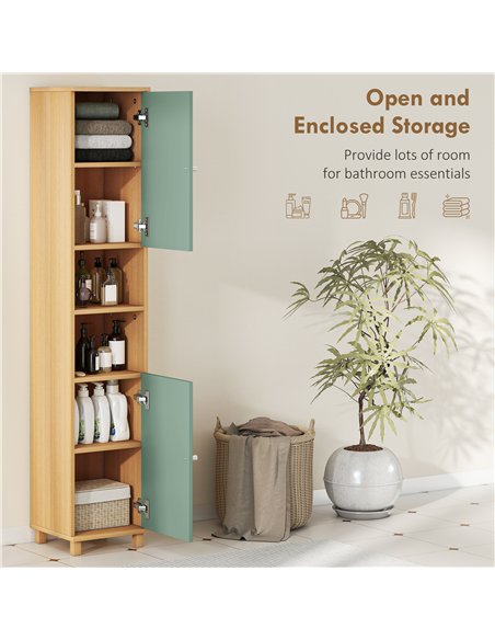 HOMCOM Bathroom Cabinet with Adjustable Shelves and Open Shelves - Green - pic 167665 | FastDaddyshop
