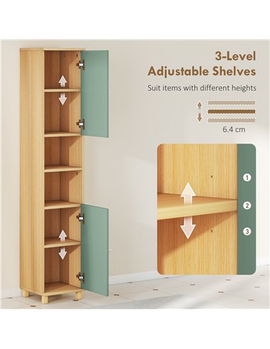 HOMCOM Bathroom Cabinet with Adjustable Shelves and Open Shelves - Green