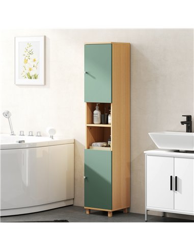 HOMCOM Bathroom Cabinet with Adjustable Shelves and Open Shelves - Green