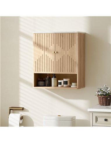 HOMCOM Bathroom Wall Cabinet with Adjustable Shelf - Oak