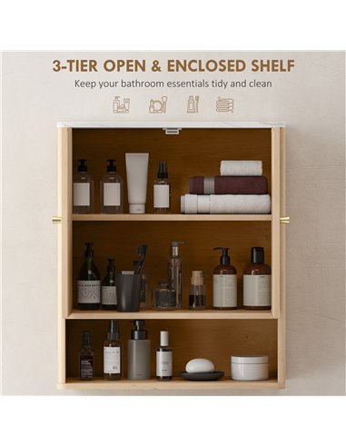 HOMCOM Bathroom Wall Cabinet with Adjustable Shelf - Oak