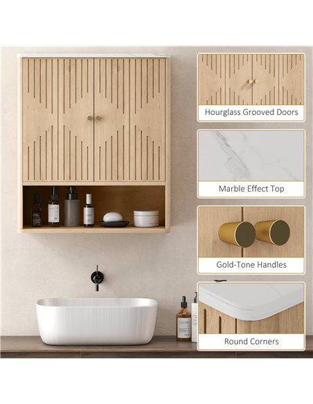 HOMCOM Bathroom Wall Cabinet with Adjustable Shelf - Oak - pic 167676 | FastDaddyshop