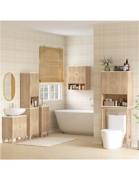 HOMCOM Bathroom Wall Cabinet with Adjustable Shelf - Oak - pic 167678 | FastDaddyshop