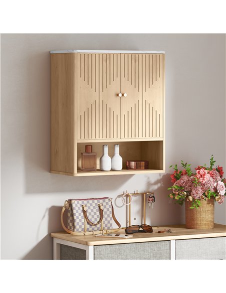 HOMCOM Bathroom Wall Cabinet with Adjustable Shelf - Oak - pic 167679 | FastDaddyshop