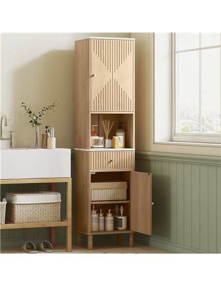 HOMCOM Slim Bathroom Cabinet with Silent Drawer Rail for Scandinavian, Japanese Styles - Wood-Effect - pic 167681 | FastDaddyshop
