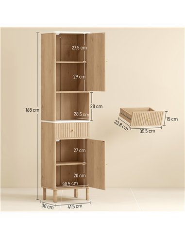 HOMCOM Slim Bathroom Cabinet with Silent Drawer Rail for Scandinavian, Japanese Styles - Wood-Effect