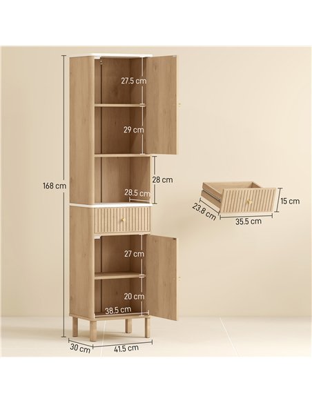 HOMCOM Slim Bathroom Cabinet with Silent Drawer Rail for Scandinavian, Japanese Styles - Wood-Effect - pic 167682 | FastDaddyshop