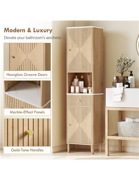 HOMCOM Slim Bathroom Cabinet with Silent Drawer Rail for Scandinavian, Japanese Styles - Wood-Effect - pic 167683 | FastDaddyshop