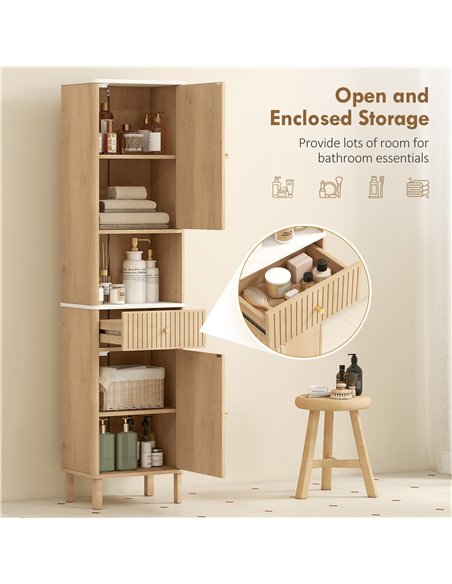 HOMCOM Slim Bathroom Cabinet with Silent Drawer Rail for Scandinavian, Japanese Styles - Wood-Effect - pic 167684 | FastDaddyshop