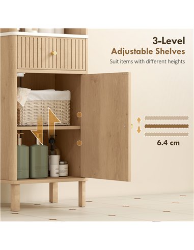 HOMCOM Slim Bathroom Cabinet with Silent Drawer Rail for Scandinavian, Japanese Styles - Wood-Effect