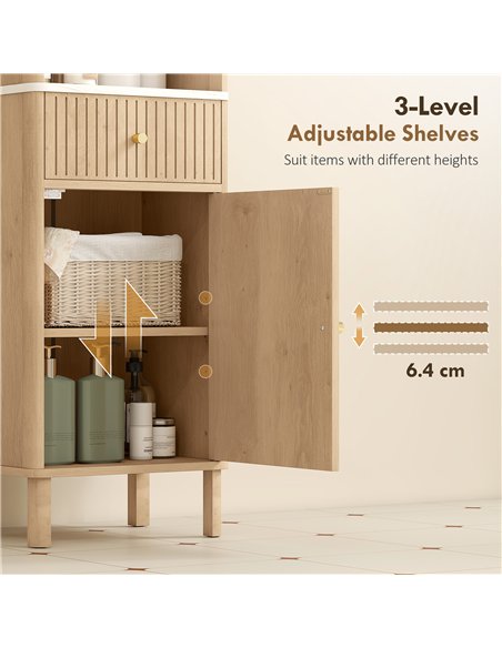 HOMCOM Slim Bathroom Cabinet with Silent Drawer Rail for Scandinavian, Japanese Styles - Wood-Effect - pic 167685 | FastDaddyshop