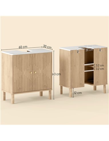 HOMCOM Under Sink Bathroom Cabinet for Basin without or with Pedestal - Oak