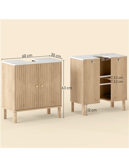HOMCOM Under Sink Bathroom Cabinet for Basin without or with Pedestal - Oak - pic 167691 | FastDaddyshop