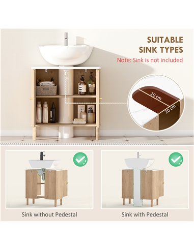 HOMCOM Under Sink Bathroom Cabinet for Basin without or with Pedestal - Oak