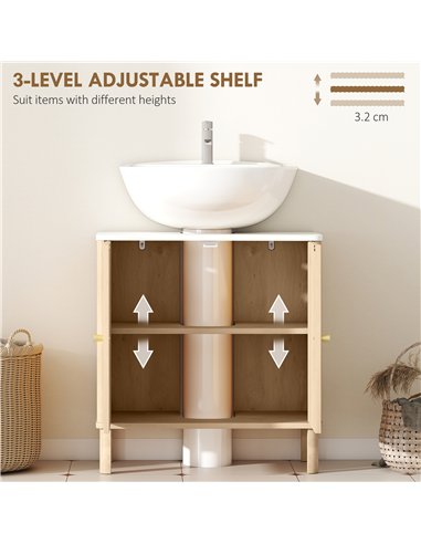 HOMCOM Under Sink Bathroom Cabinet for Basin without or with Pedestal - Oak