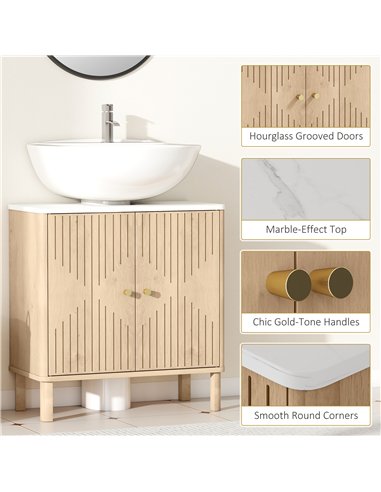 HOMCOM Under Sink Bathroom Cabinet for Basin without or with Pedestal - Oak