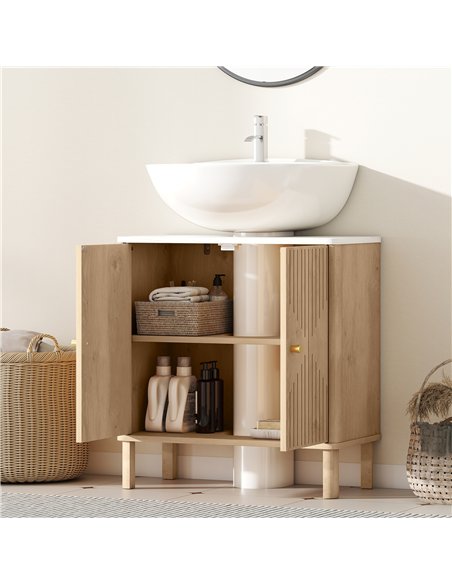HOMCOM Under Sink Bathroom Cabinet for Basin without or with Pedestal - Oak - pic 167695 | FastDaddyshop